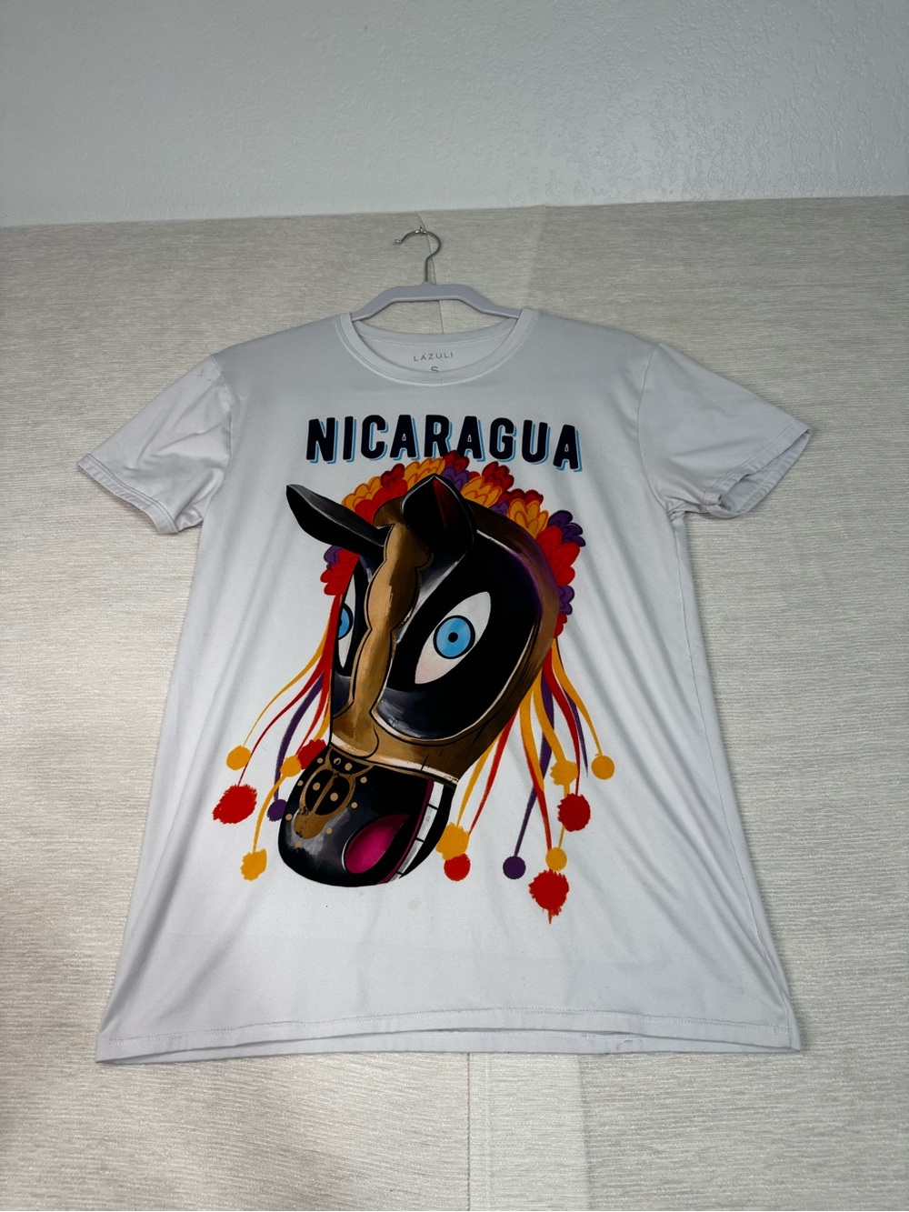 Nicaragua Folk Art Horse Mask Graphic Tee Shirt Womens Small White